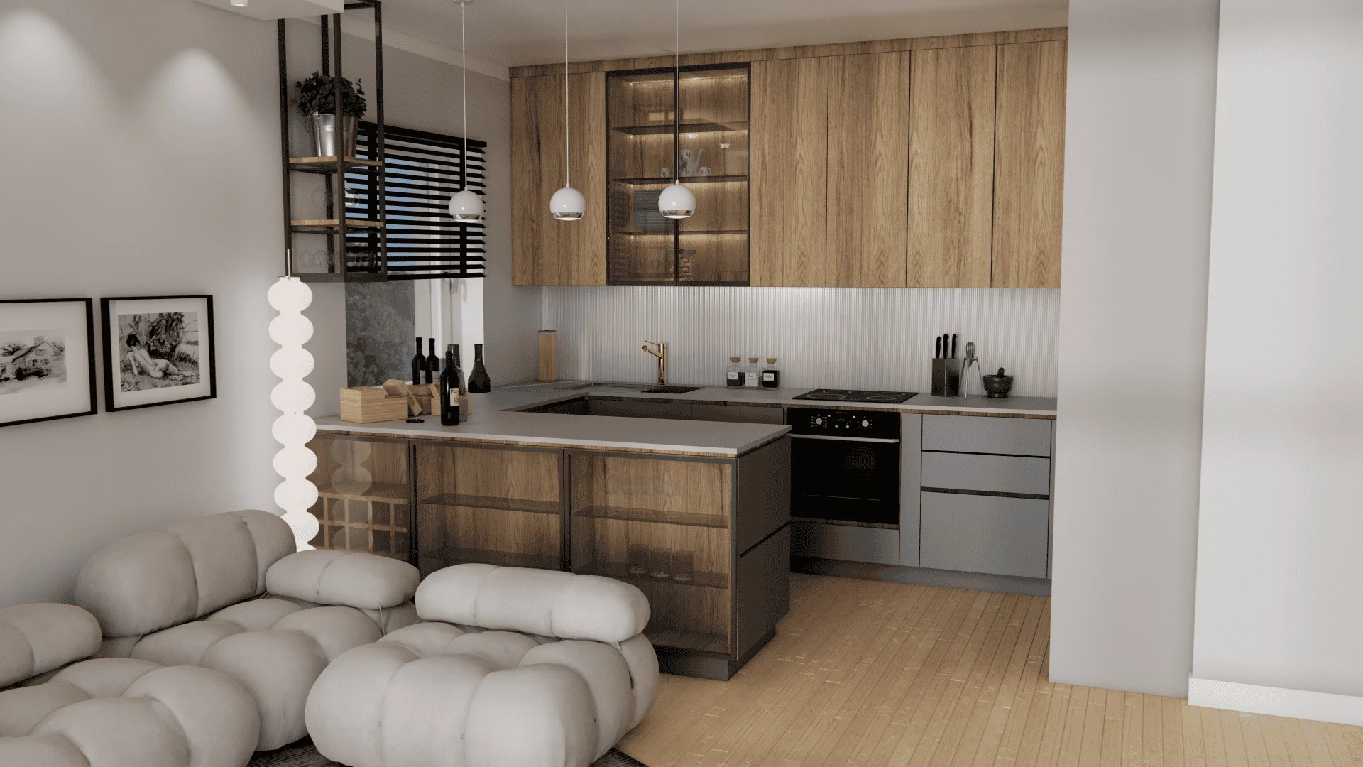 Architektura wnętrz Elbląg - loftowa kuchnia i salon