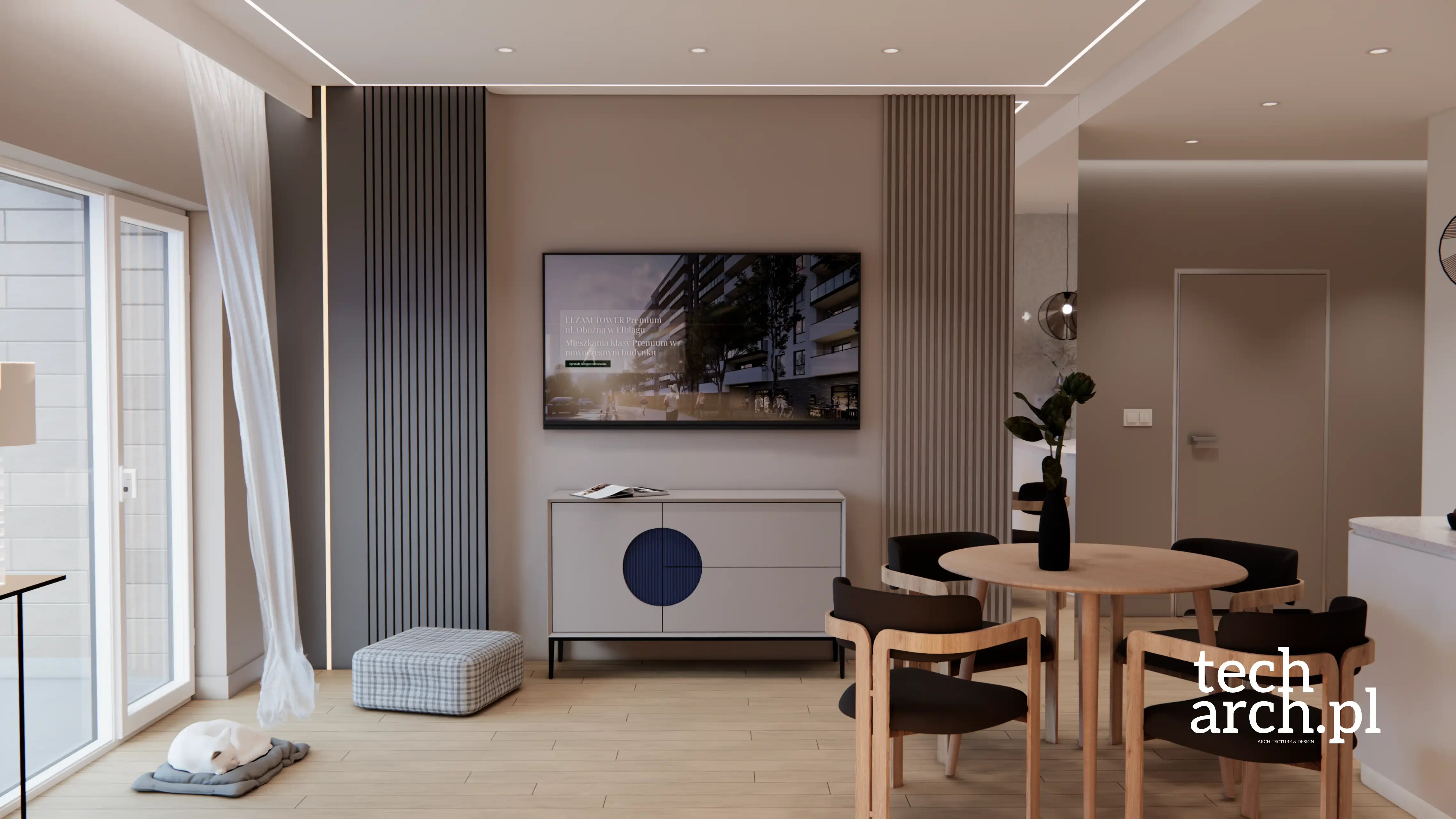 projekt mieszkania 42 m2 - jasna kuchnia i jadalnia